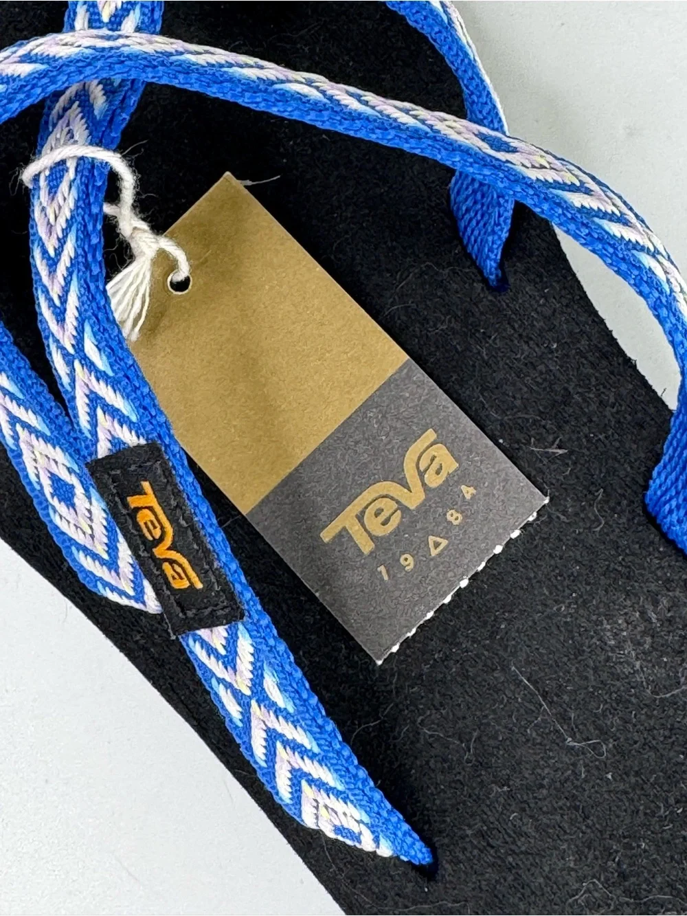 Teva Blue and White Patterned Strap Olowahu Flip Flops
